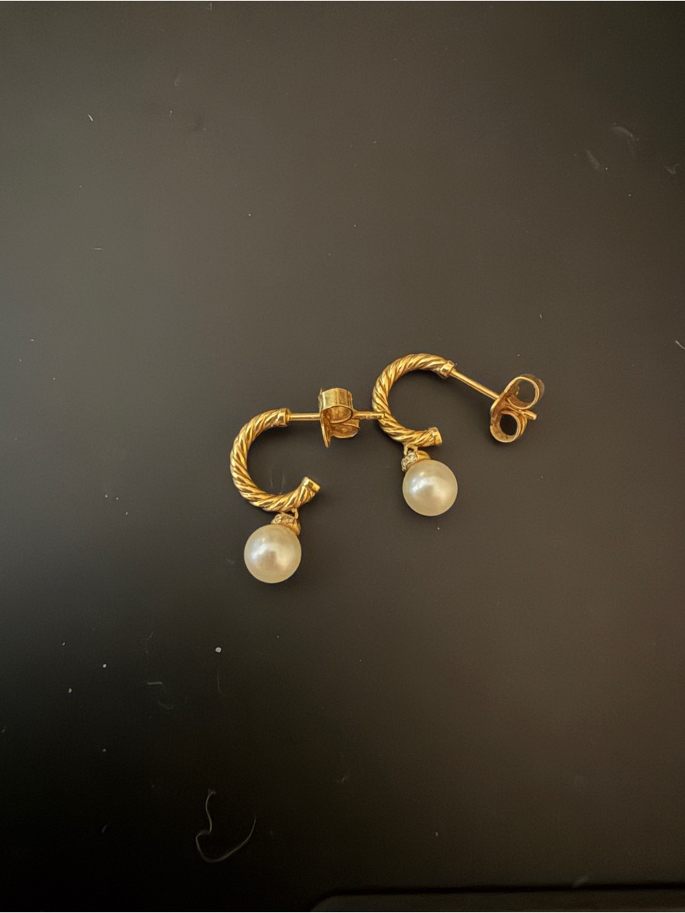 David Yurman Petite Solari Gold Twisted Hoop Pearl Drop Earrings